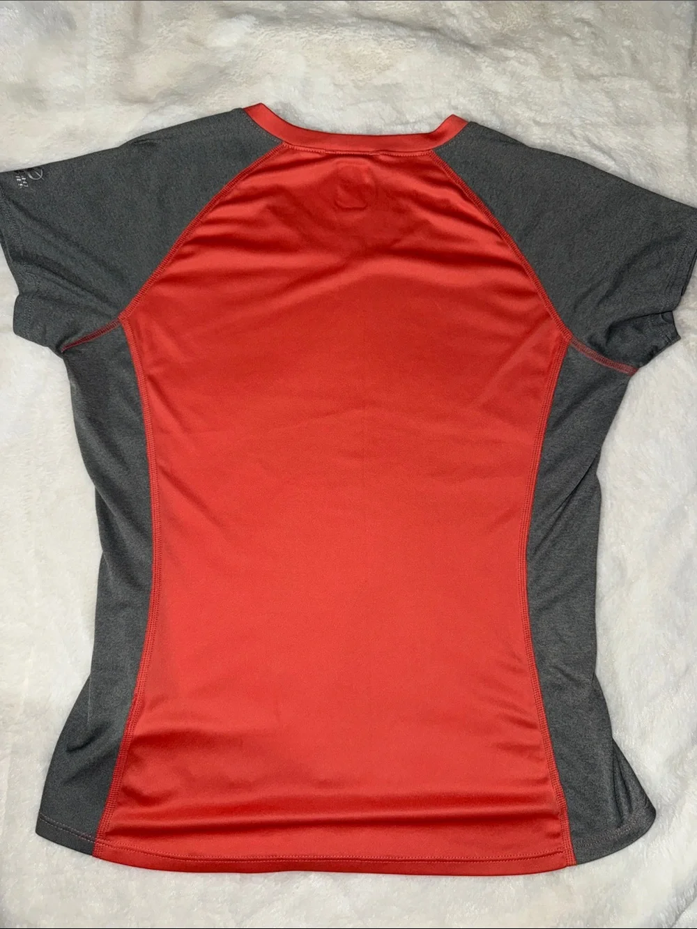 The North Face Red V-Neck Short Sleeve Performance Tee with Gray Panels - Picture 3 of 3